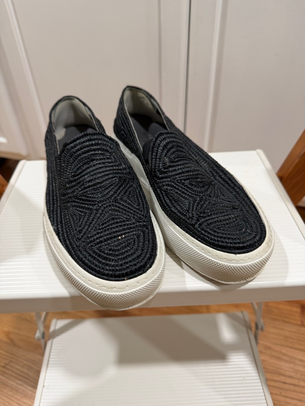 Robert Clergerie Raffia Black Slip-On Casual Sneakers